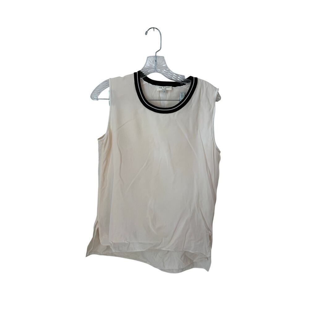 Rag & Bone Off White Silk Tank Top Black Trim Size Small